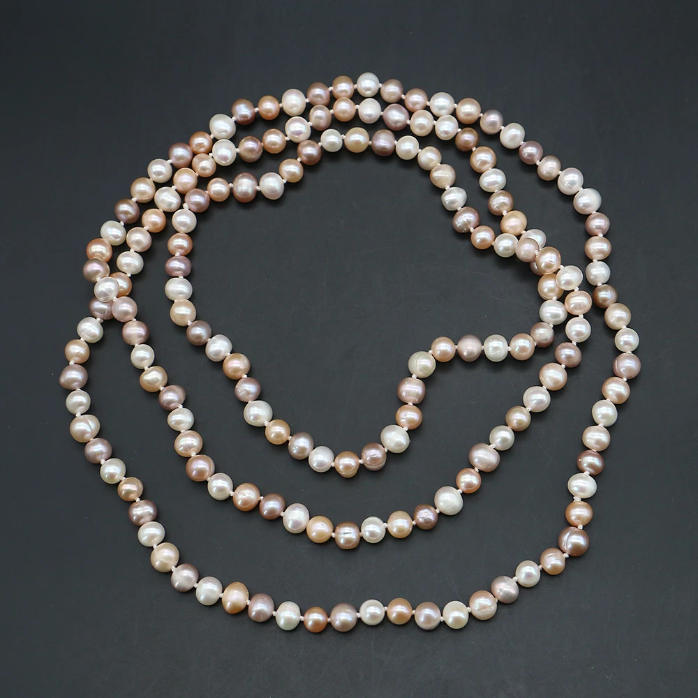 

Irregular Round Natural Freshwater Pearl Necklace Mix Colors Baroque Pearl Long Beaded 1 Strand For Elegant Woman Jewelry Wear