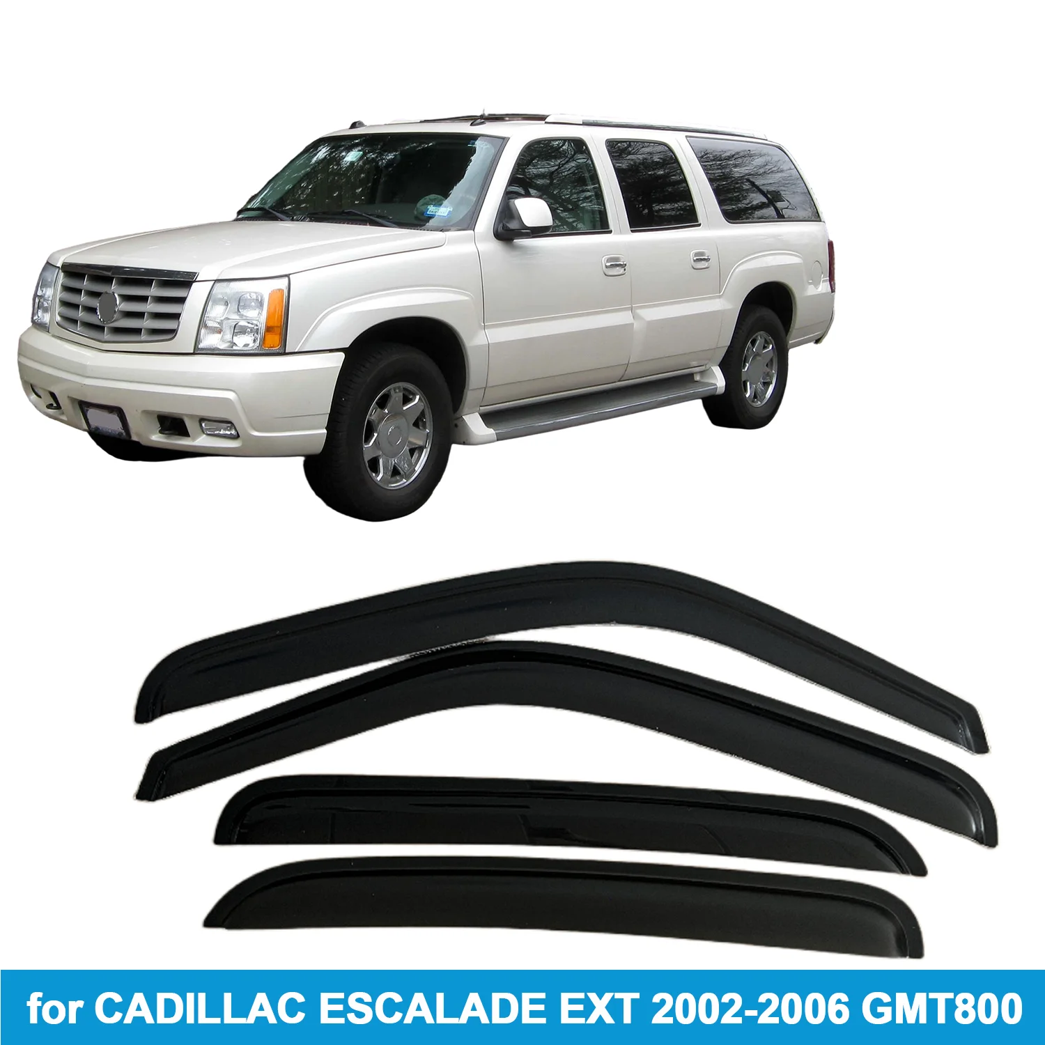 

Window Visor for CADILLAC ESCALADE ESV EXT GMT800 2002-2006 Rain Guard Side Vent Deflector Weathershield Outside-Mount Tape On