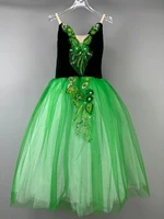 Adultos mujeres niñas vestido largo de bailarina niños actuación verde traje de baile de cisne tutú romántico falda de Ballet ropa