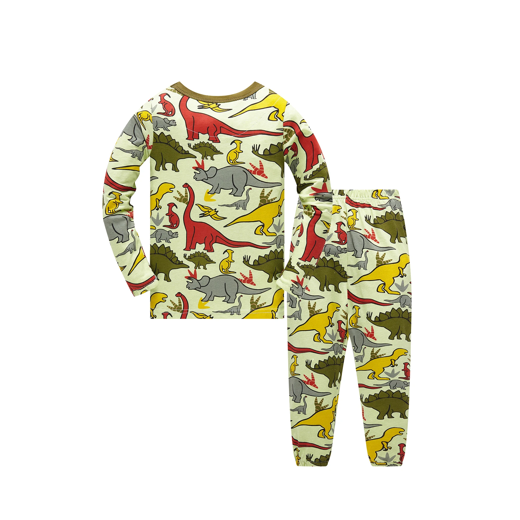 Dinosaur Full Print Pajamas for Boys 100% Pure Cotton Long Sleeve Pjs Set Soft Comfortable Sleepwear Age 1-8 Years 2PC