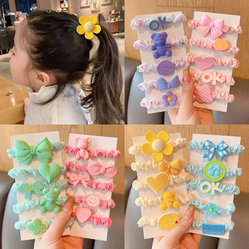 Sweet Candy Flower Bowknot Hair Ropes For Kids Soft Wavy Rubber Bands Circle Ponytail Scrunchies Headress Hair Accessories