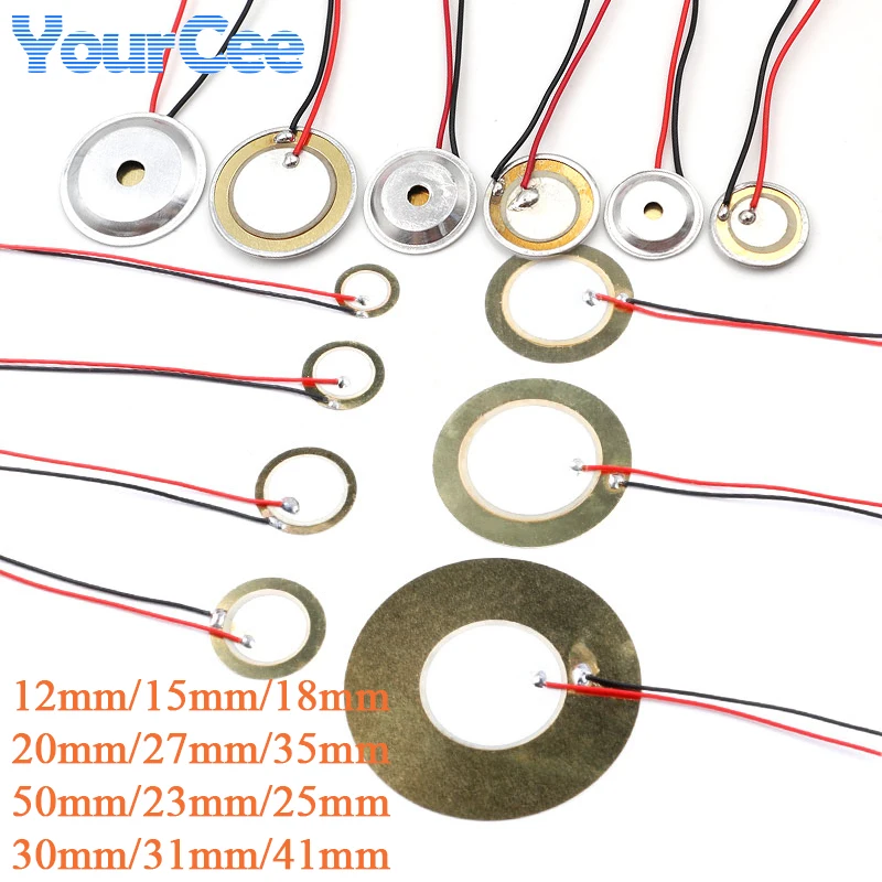 10pcs/lot Piezoelectric Piezo Ceramic Wafer Plate Sounder Buzzer Loudspeaker Sensor Dia 12MM/15MM/18MM/20MM/27MM/35MM/50MM/23MM