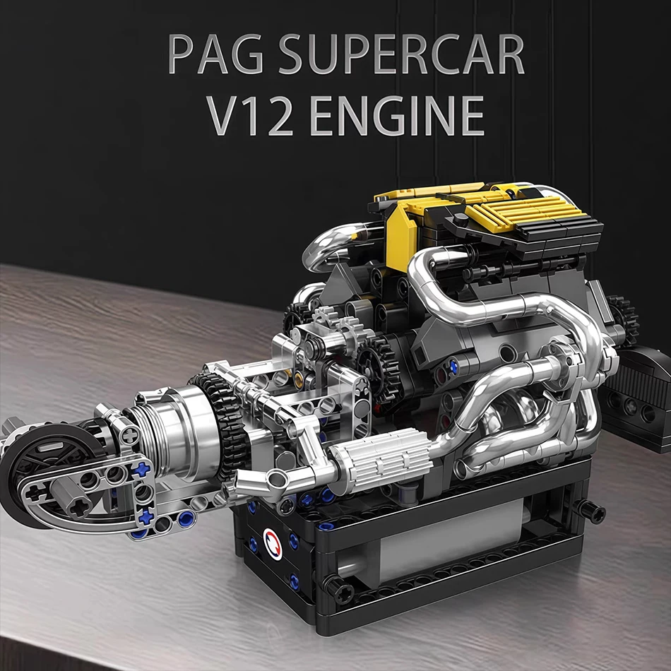 기술 전기 PAG Supercar V12 엔진 빌딩 블록 자동차 부품 전동 시뮬레이션 엔진 벽돌 장난감 성인용 어린이 선물