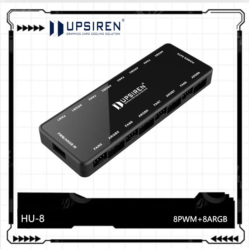 UPSIREN HU-8 Chassis Fan Hub，Support motherboard synchronization，Bottom magnetic design，8 Sets of ARGB and PWM Interfaces