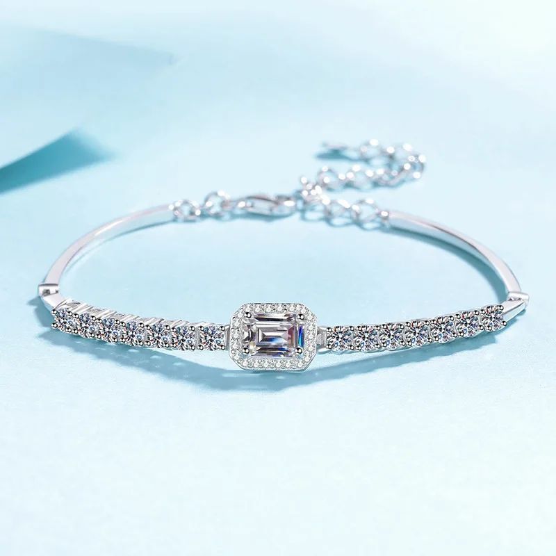 Collection Texture Fashion White Blue Diamond Bracelet For Women 2.4ct Moissanite PT950 Platinum |Exquisite work, wear & collect