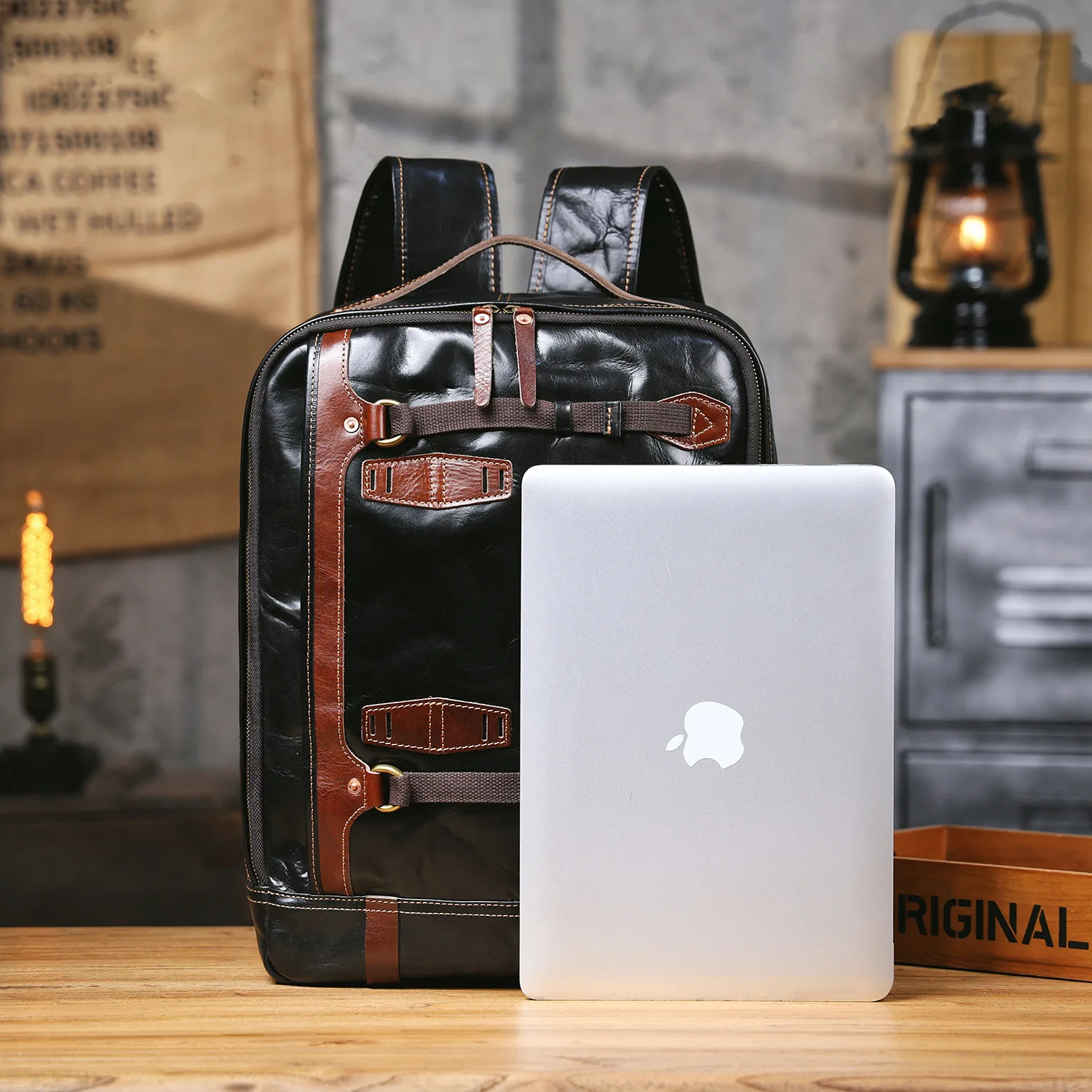 Fashion vintage designer handmade vegetable tanned cowhide men's backpack work genuine leather large-capacity laptop schoolbags