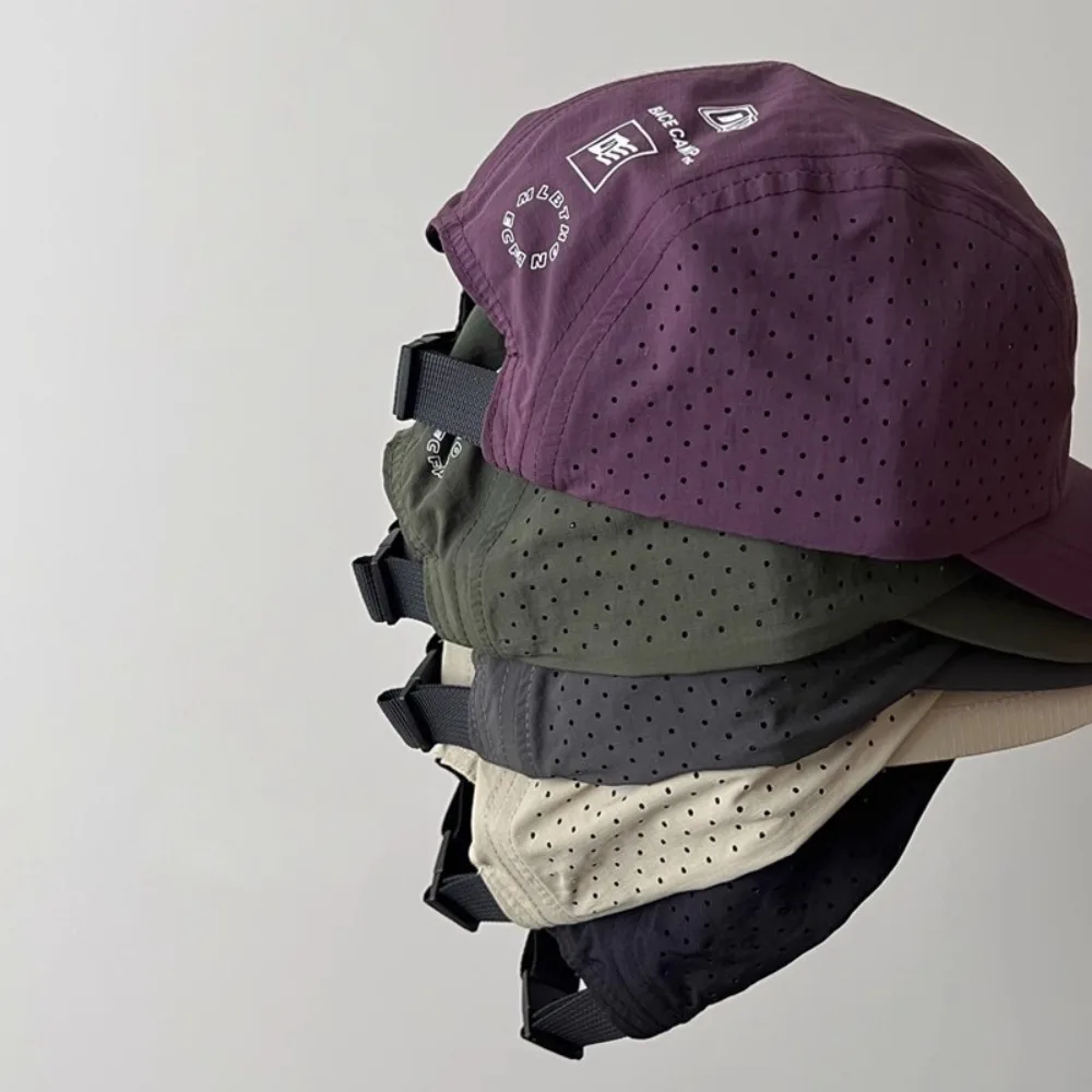 قبعات بيسبول كاجوال على الطراز الياباني حافة قصيرة 5 ألواح قبعات للحماية من الشمس قابلة للتعديل قبعات شبكية رفيعة قابلة للتنفس للجنسين