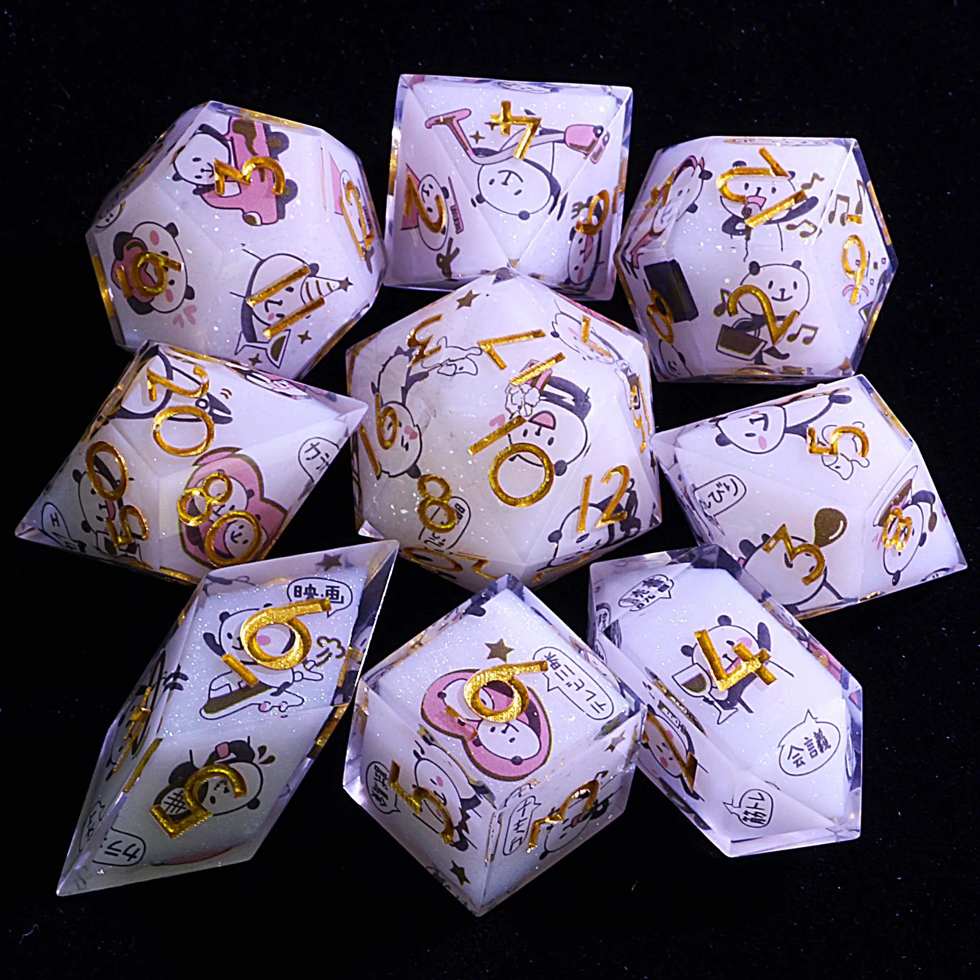 9 Polyhedral Set Dice D&D Panda Forest
