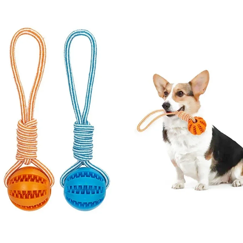 Interactive Pet Treat Balls with Rope Dog Rubber Leaking Balls Toy for Small Large Dogs Chewing Bite Resistant Toys Pet Supplies