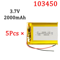 5Pcs 3.7V 2000mAh 103450 Polymer Lithium Battery Lithium Ion Battery For Power Bank GPS 100% Real Capacity