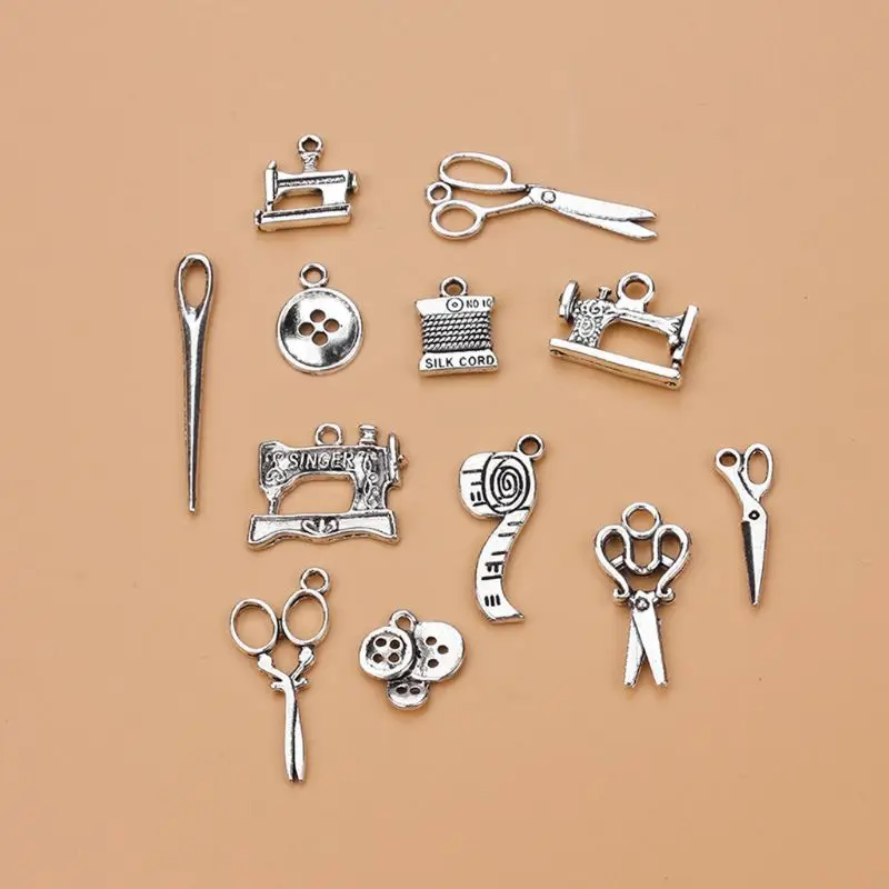 Vintage Silver Antique Scissors Sewing Machine Pendants for DIY Craft Bracelet Jewelry Making and Crafting Dropshipping