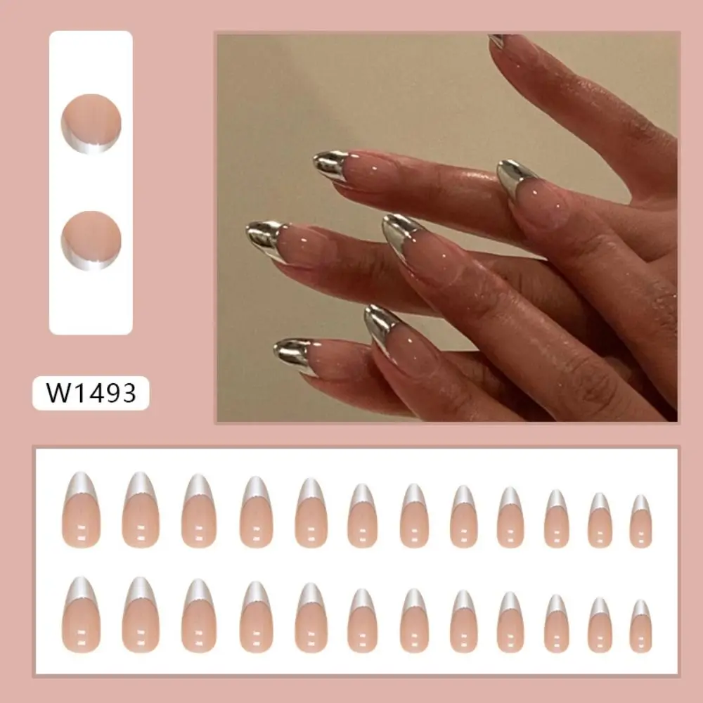 Manicure Long Almond False Nails Elegant French Press on Nails Detachable Rose Red Gradient Fake Nials DIY