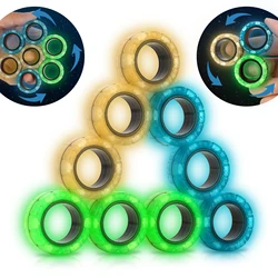 Yishidany-Glow in Dark Magnetic Fingers Rings para Adultos e Crianças, Fidget Spinner Brinquedos, Ímã ADHD, Alívio do Estresse, 3Pcs