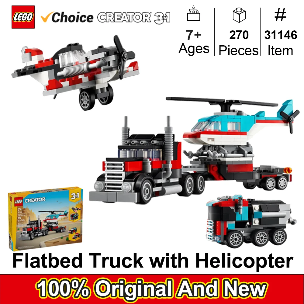 

LEGO 31146 Планшетный грузовик Creator 3-в-1 с вертолетом, самолетом с пропеллером, Hot Rod, 270 шт.