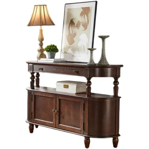 

American-Style Solid Wood Console Tables Wall Locker Living Room Semicircle Entrance Cabinet Light Luxury