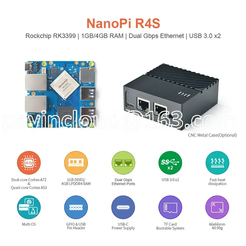 R4S 4GB Metal Case Dual Gbps Ethernet Gateways RK3399 Support OpenWrt LEDE System V2ray SSR Linux