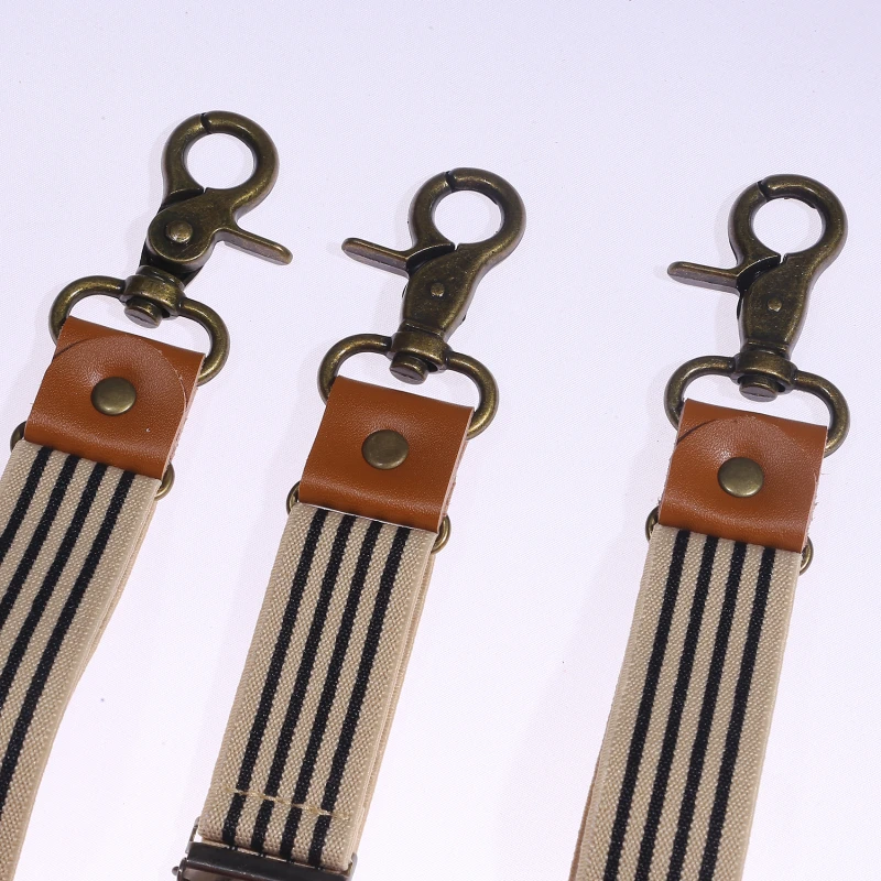 Bretelle vintage da uomo da lavoro resistenti, grandi, alte, 3,5 cm di larghezza, a forma di X, 4 moschettoni in bronzo, bretelle elastiche regolabili per pantaloni