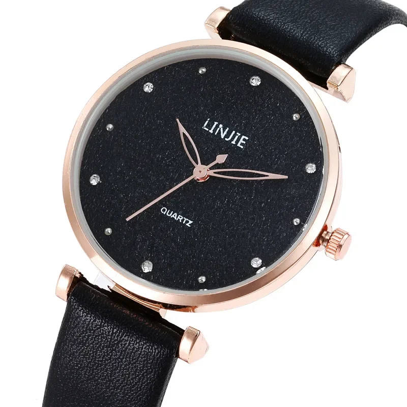 Montre en cuir étoile simple pour femme, montres-bracelets à quartz à trois broches, cadran en diamant, montre élégante pour femme, décontracté, extérieur, mode