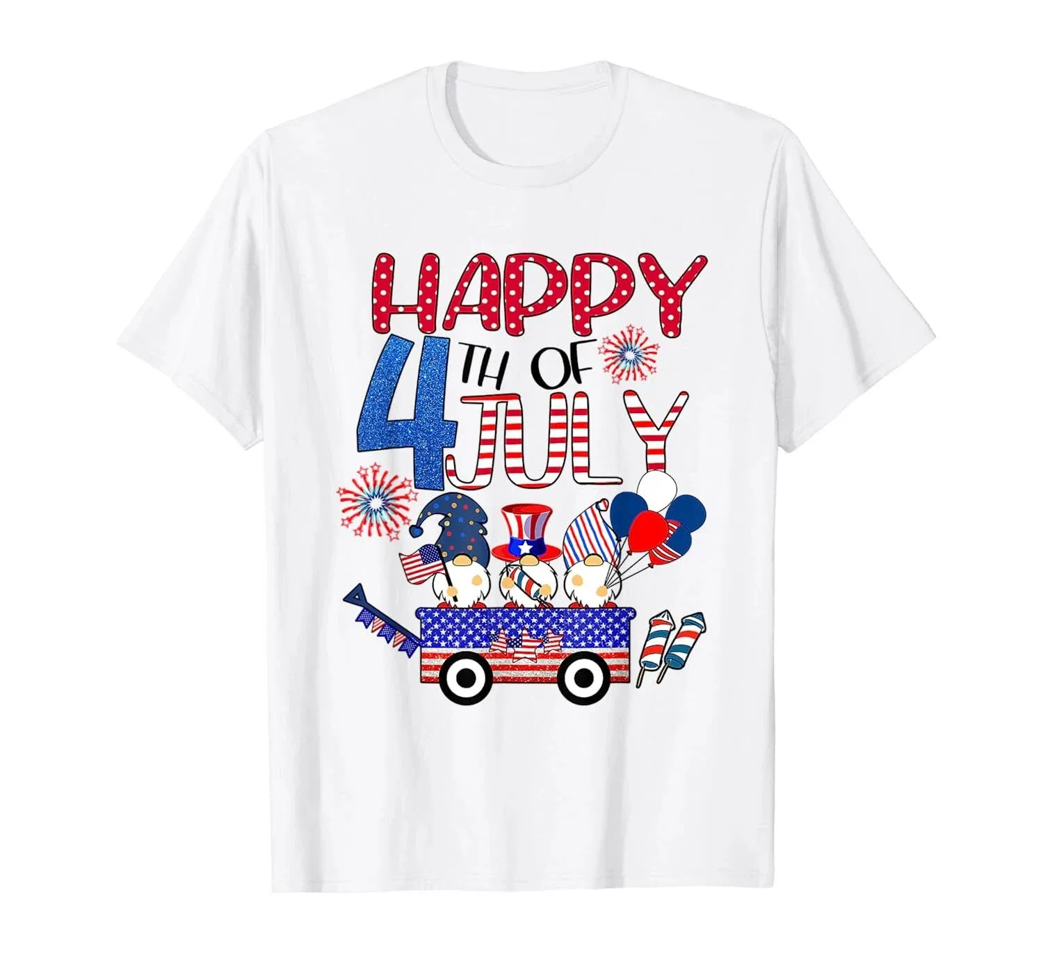 

USA US Flag Firework Gnomes 4th Of July Independence Day T-Shirt Full Size