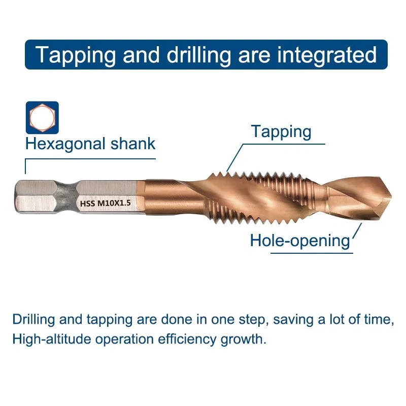 M3-M12 Screw Tap Drill Bit TiCN Coated HSS 4341/6542 1/4 Shank Spiral Flute Metric Tap Tapping Tools Thread Tap