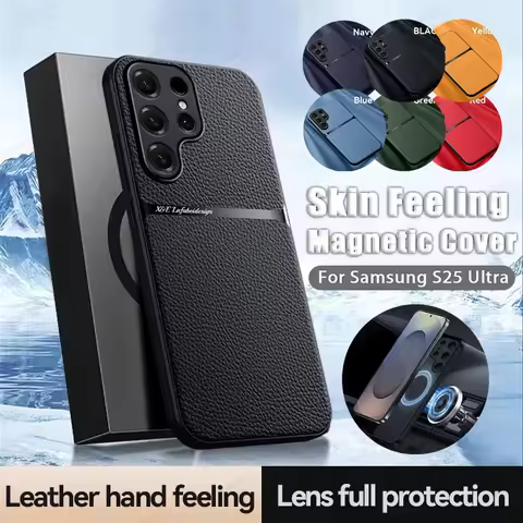 For Magsafe Leather Phone Case For Samsung Galaxy S25 S24 S23 S22 S21 Ultra Plus FE Shockproof Cover Phone Accessories Funda