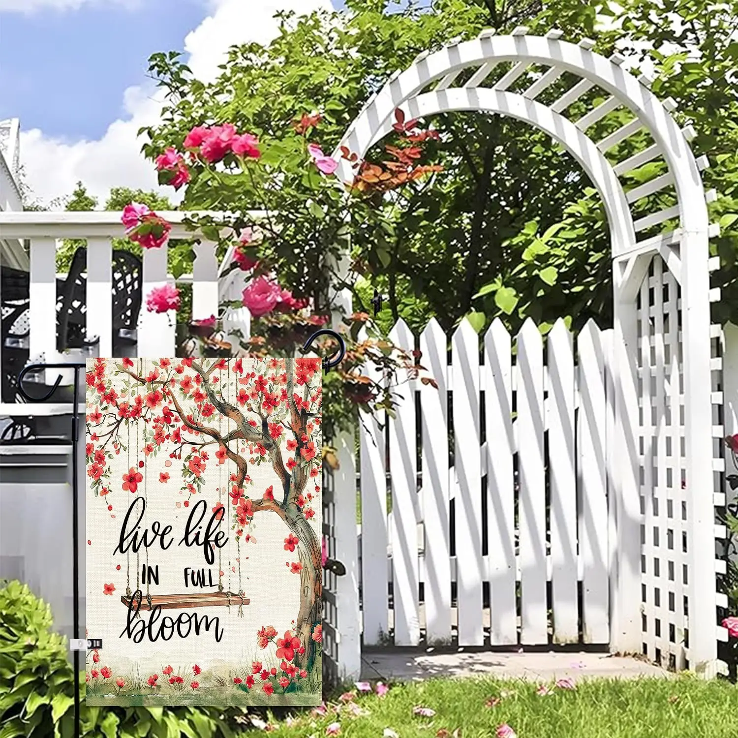 Baccessor Spring Garden Flag 12.5 x 18 Inch, Red Floral Tree Swing Double Sided Burlap Welcome Small Yard Flag Seasonal Holi PPM