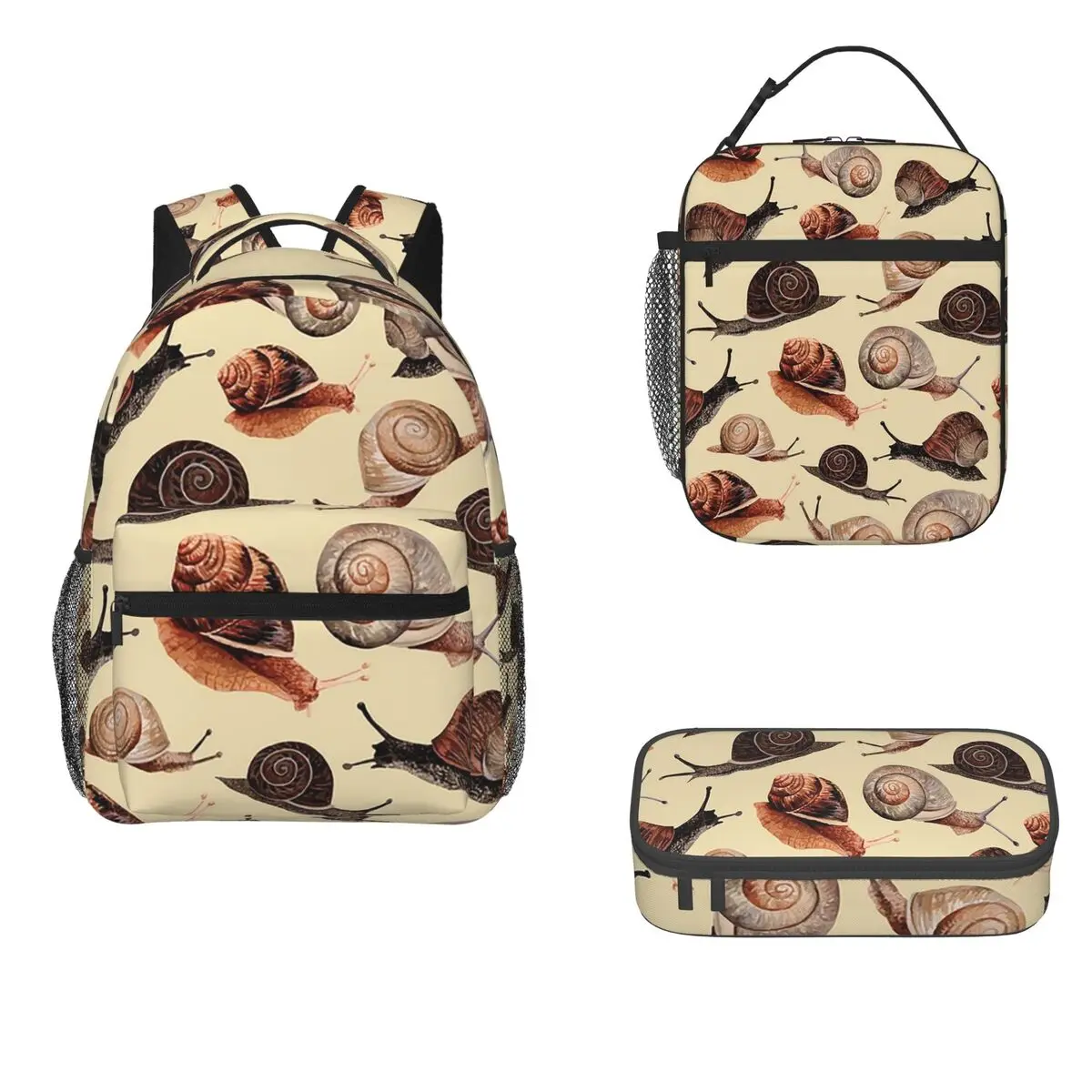 A Slew Of Snails Backpacks Boys Girls Bookbag Students School Bags Cartoon Kids Rucksack Lunch Bag Pen Bag Three-Piece Set