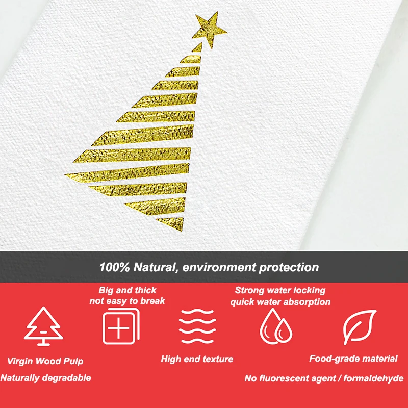 Servilletas sin polvo de 30x43cm, servilleta de pulpa de madera virgen, decoración de restaurante occidental para fiesta de boda, servilletas de papel con patrón navideño