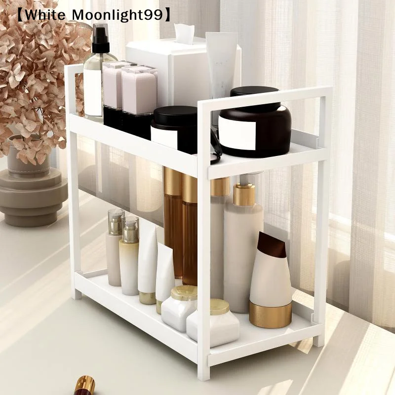 2 Tier Countertop Organizer Cosmetic Storage Rack Shelf For Bathroom Bedroom Office Kitchen Counters〔White〕