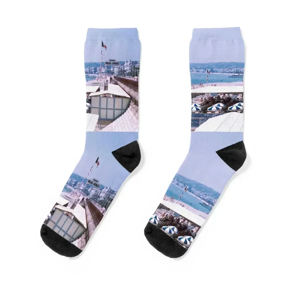 

French Riviera Beach - Rare 1950s Vintage Socks ankle with print custom cartoon Socks Men's Women's
