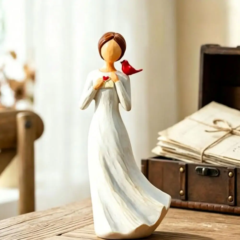 Girl Bird Figurine Matte White Dress Statue Hand Painted Girl Bird Figurine Resin Bird Statue on Shoulder Sympathy Gift for Loss