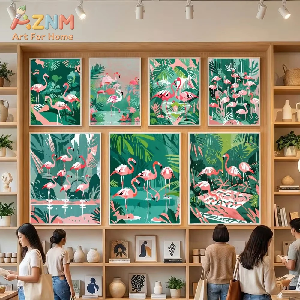 

1pc Rainforest Flamingos Poster Canvas Painting Cartoon Wall Art Bedroom Home Decor