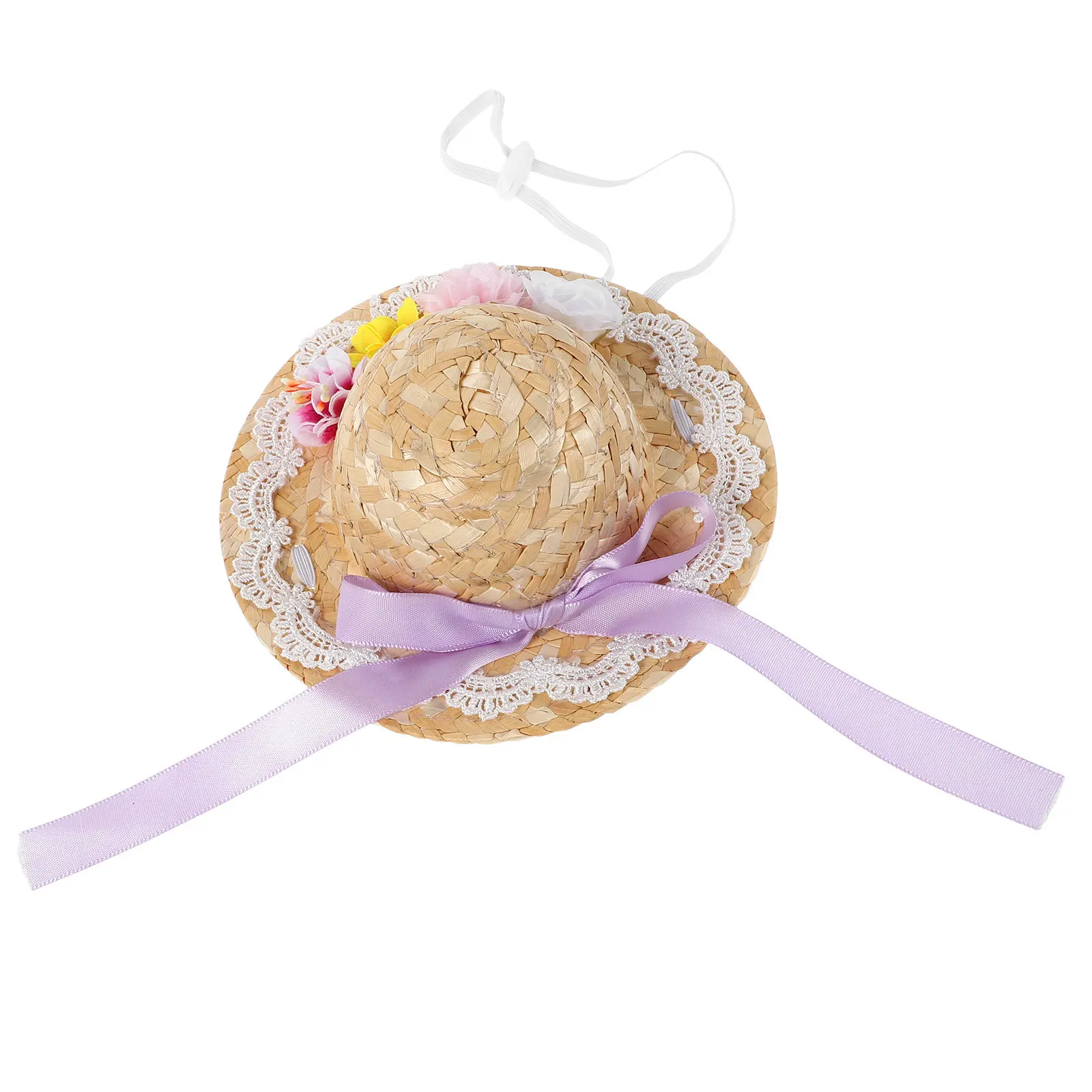 

Tiny Miniature Straw Hat for Crafting Supplies Mini Sombrero with Whimsical Bow Flower Detail Small Hat Decoration for Dollhouse