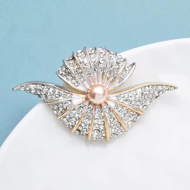 Wuli&baby Shining Beautiful Shell Brooches For Women Lovely Pearl Party Office Brooch Pins Gifts