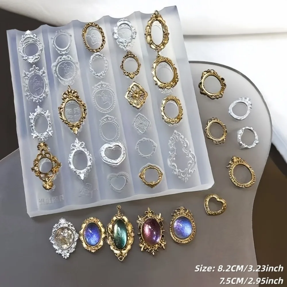 New Silicone Retro Picture Frame Nail Mold Transparent Gem Baroque Shell Nail Mold Carving DIY 3D Relief Nail Mold Press on Nail