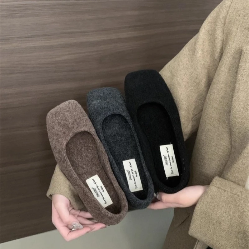 

Women's Fuzzy Square Toe Flats Cozy Slip-On Flat Shoes Spring Summer New Retro Tweed Buckle Mary Janes Flat Shoes