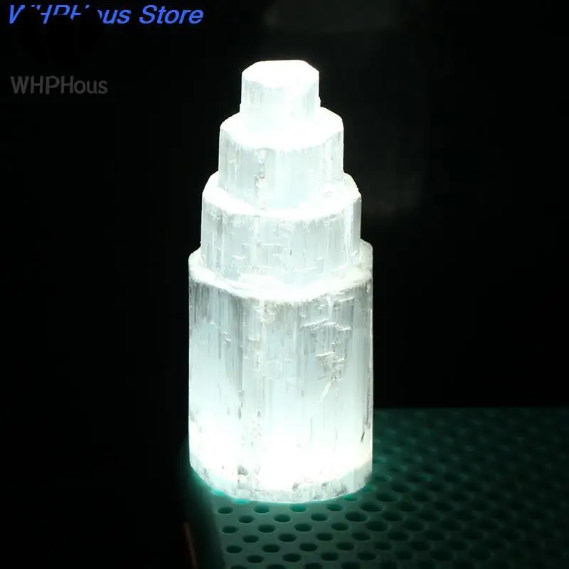 Selenite Natural Stone Lamp White Gemstones Ice Berg Carved Lamp Crystal Ore Decor Gypsum Tower Mineral Quartz Tower Home Decor