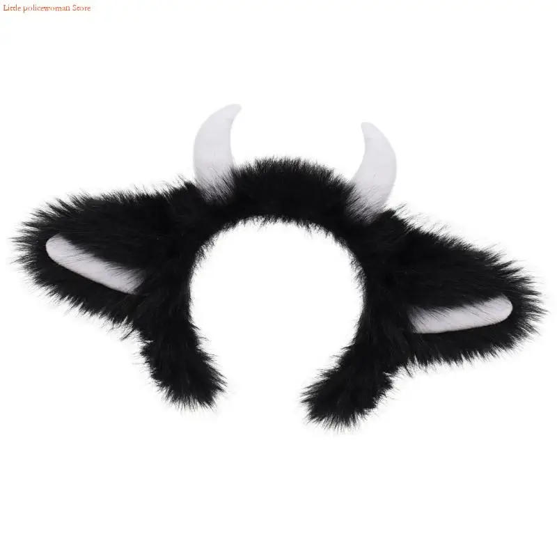 

F92D Plush Horn Headbands For Halloween Soft Comfortable Hair Accessory For Adults Kids