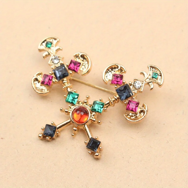 Vintage Court Baroque Cross Brooch Medieval Party Brooch Women Accessories Gift image 2