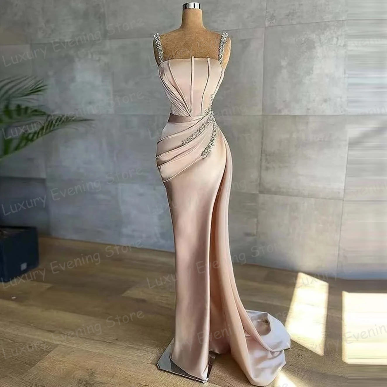 

Simple Modern Evening Dresses Women's Mermaid Sexy Sequined Prom Gowns Sleeveless Satin Party Formal Vestido Robe De Soirée 2024