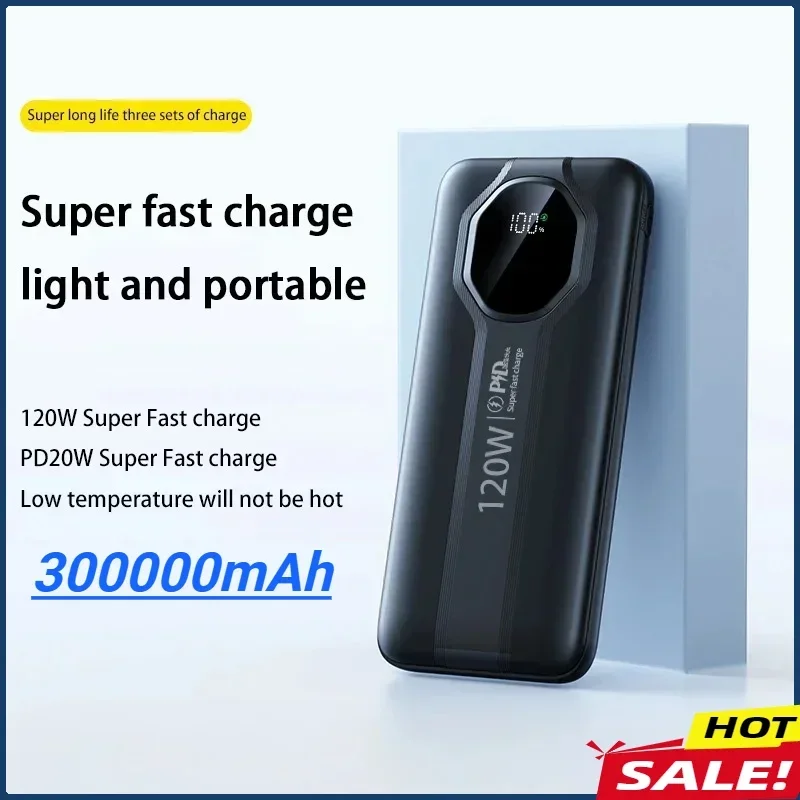 300000mAh Power Bank 120W Super Fast Charging Battery High Capacity Digital Display Power Bank for iPhone Samsung Huawei