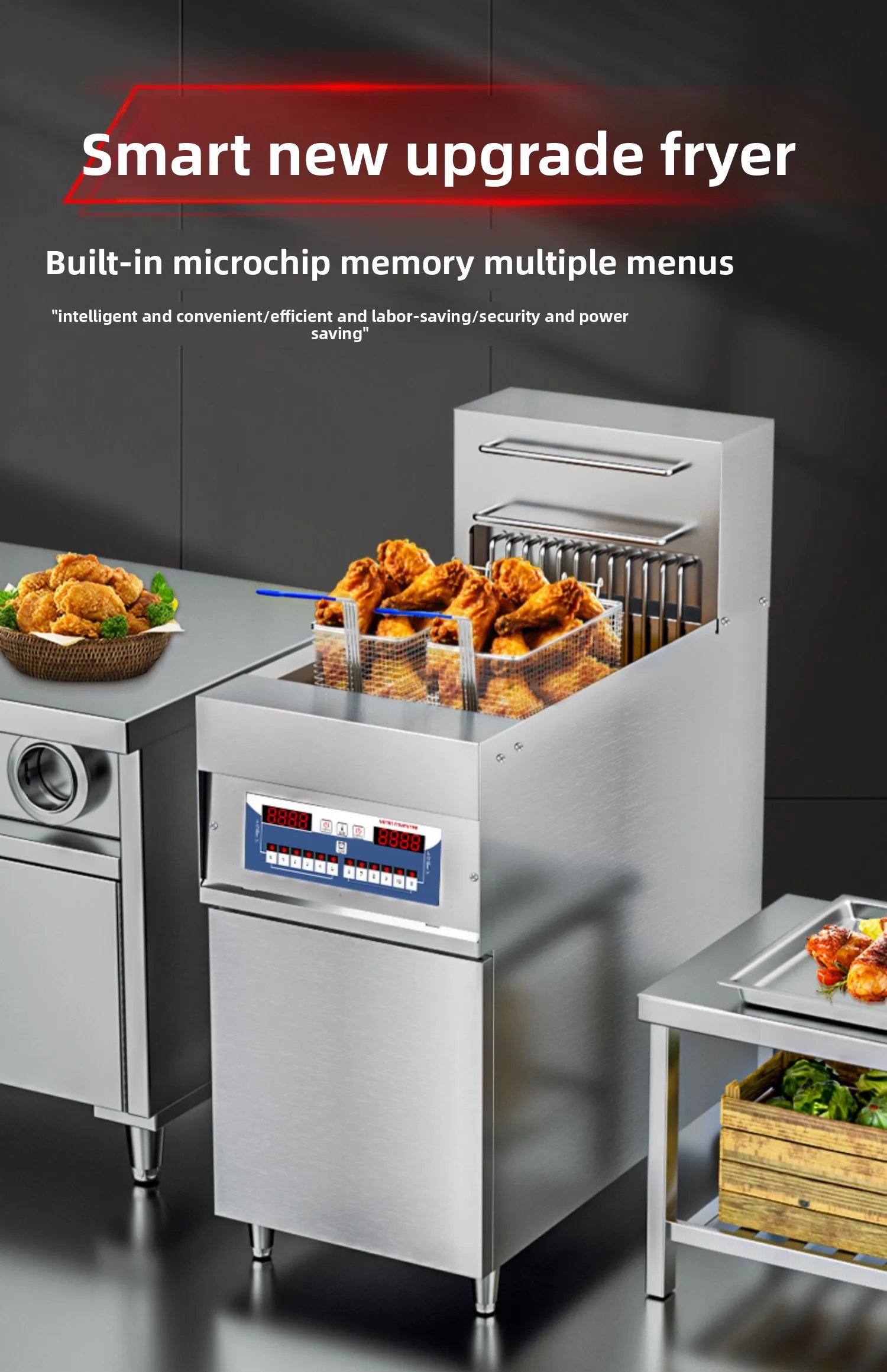 HTT Electric Fryer Computer Version Large Capacity Vertical Fried Chicken Equipment KFC Constant Temperature Electric Fryer