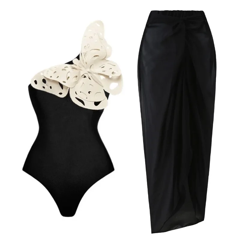New butterfly decoration one-piece swimsuit set bikini