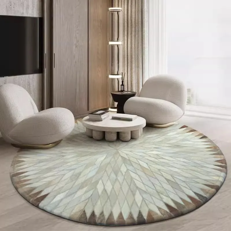 Patchwork Real Cowhide Carpet Round Rug for Living Room Real Calfskin Cow Leather Home Area Rug for Cloakroom Study Decor Mat