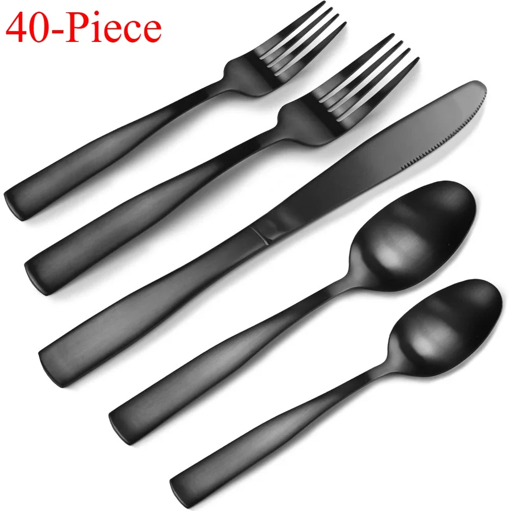 

40-Piece Silverware Set, 18/0 Brushed Finish Stainless Steel Cutlery Set, Dishwasher Safe Modern Flatware Set for Home Wedding