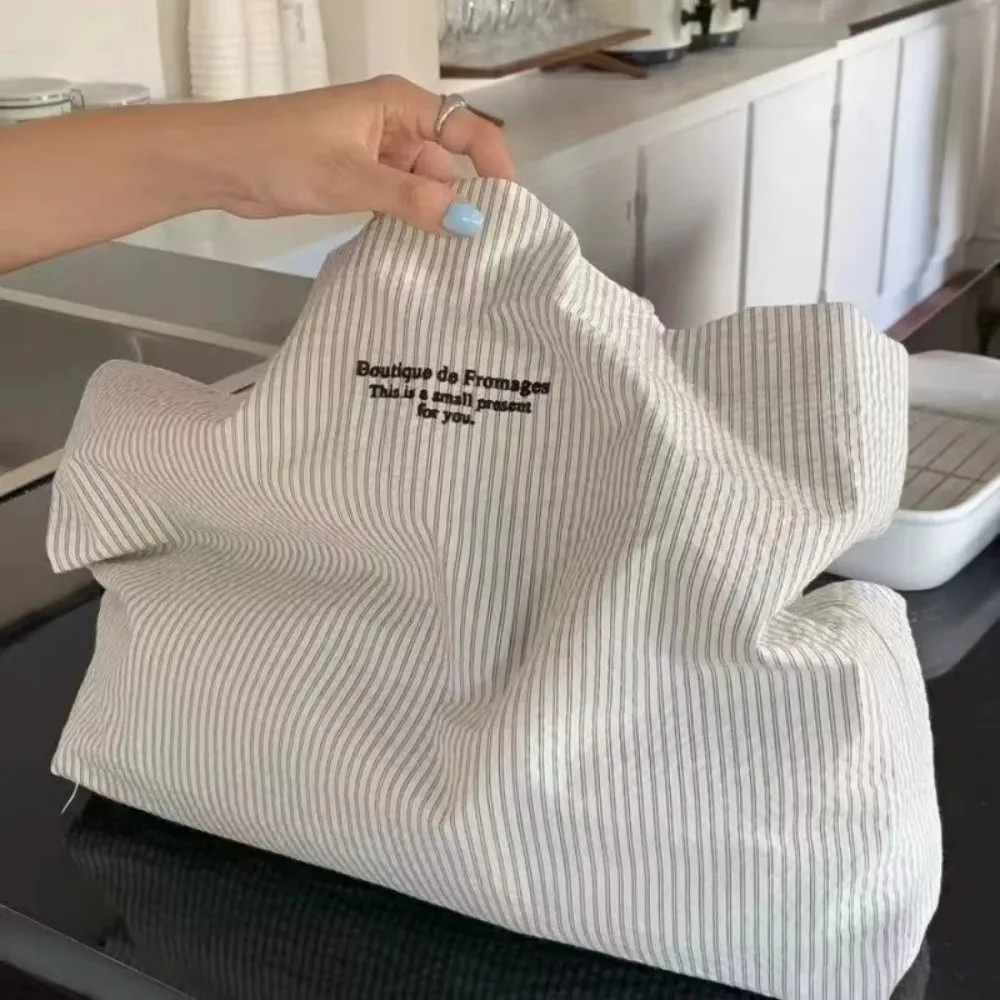 Einfache Canvas-Umhängetasche im koreanischen Stil, gestreifte Einkaufstasche, große Kapazität, Handtasche für Frauen und Mädchen