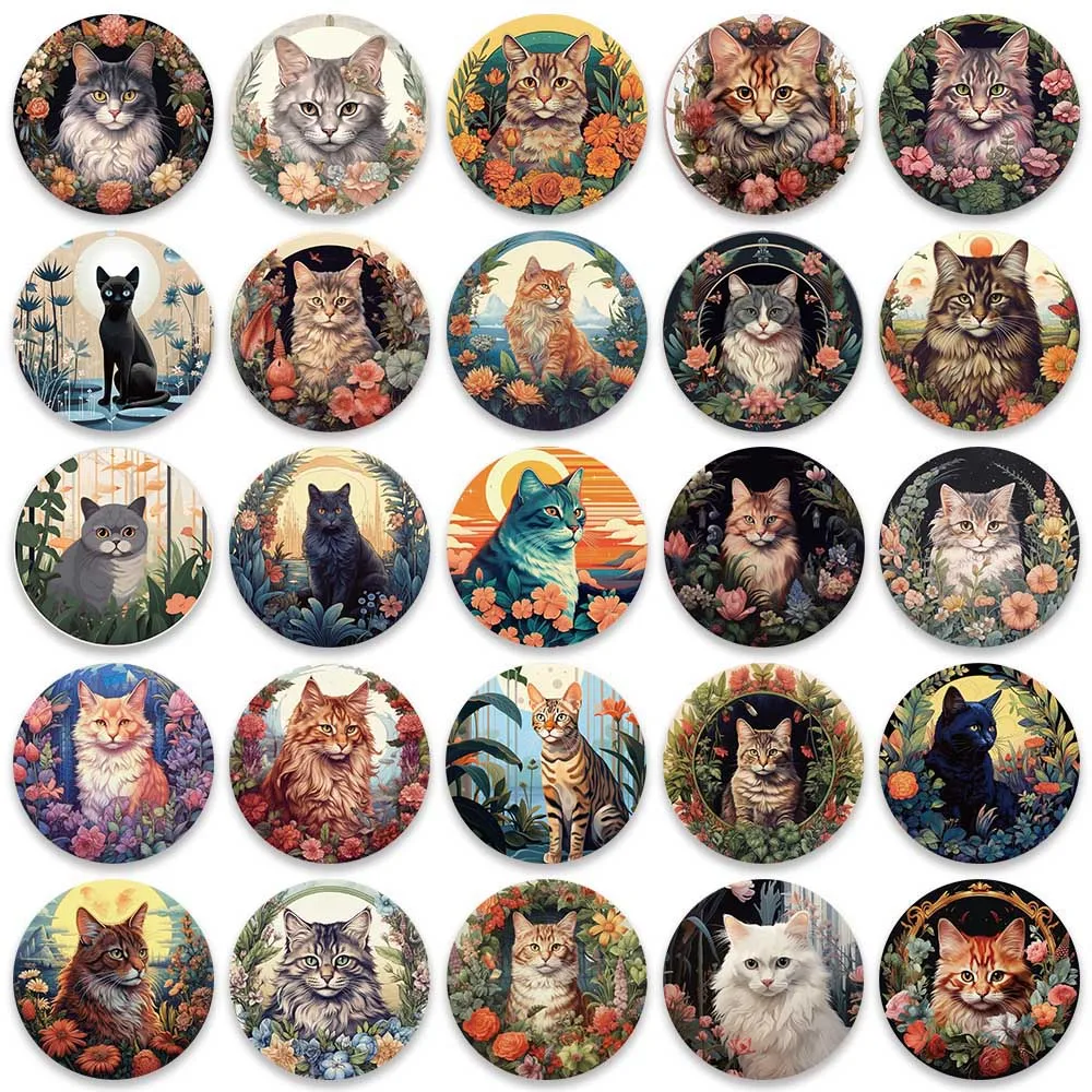 50pcs Cartoon Aesthetic Flowers Cats Stickers Waterproof Graffiti For Laptop Guitar Luggage Phone Diary Vinyl Decals