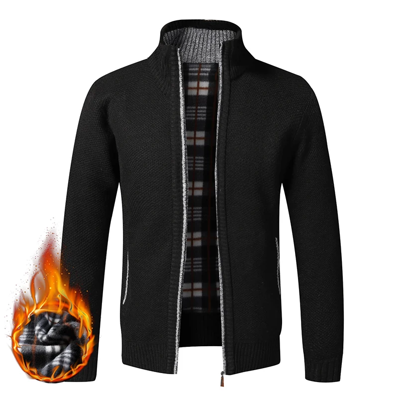 Jesienno-zimowy ciepły kardigan męski swetry polarowe kurtki z pełnym zamkiem Slim Fit luksusowej marki sweter z dzianiny płaszcz American Jersey — zdjęcie 2
