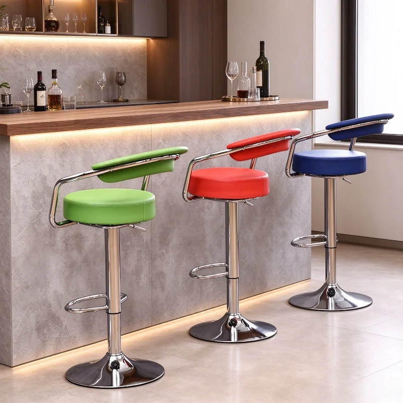 Modern Minimalist Bar Chair, Height Adjustable Swivel High Stool, Backrest Pub Chair, Home Kitchen Reception Cashier Stool