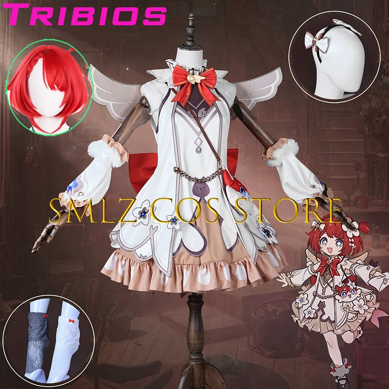 

Tiny one Tribios Cosplay Game Honkai: Star Rail Tribios Costume Woman Cute Lolita Dress Wing Bag Wig Set Party Play Outfit